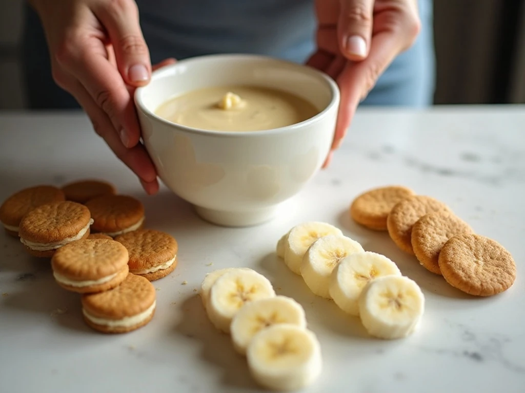 Preparing the creamy pudding mixture and banana pudding layers