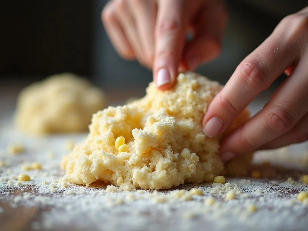 Cold butter pieces folded into biscuit dough
