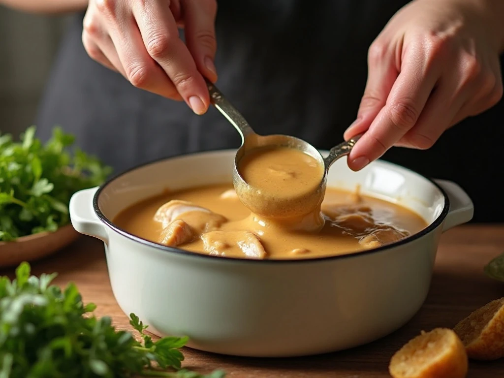 Preparing chicken and gravy in a slow cooker