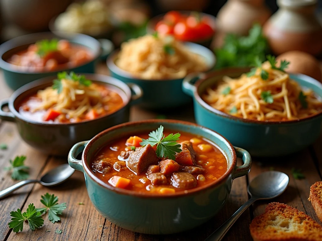Assorted crockpot meal ideas served in bowls