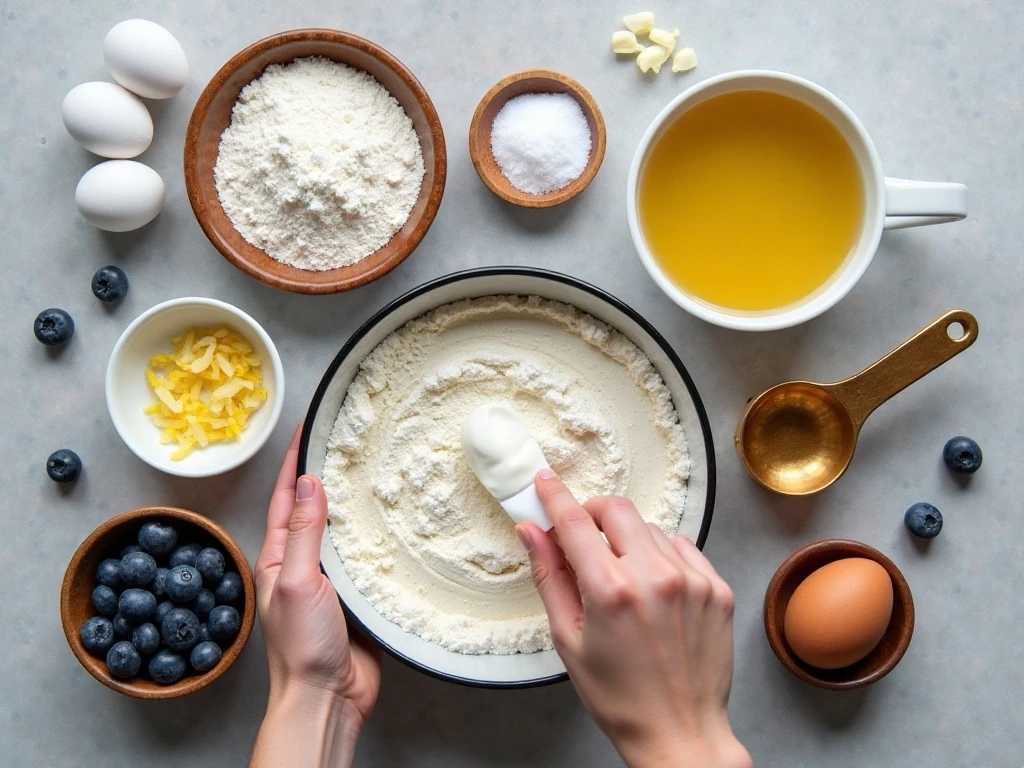 Ingredients for homemade blueberry yogurt muffins