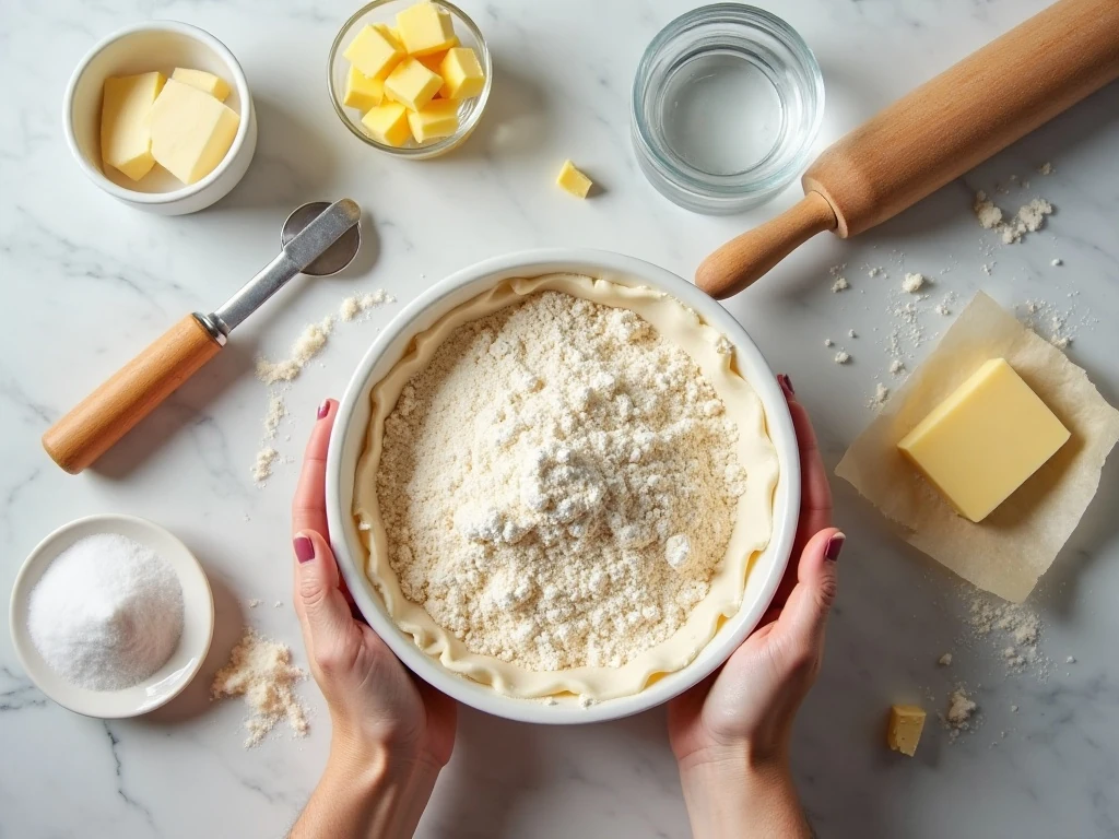 Ingredients for homemade buttery flaky pie crust