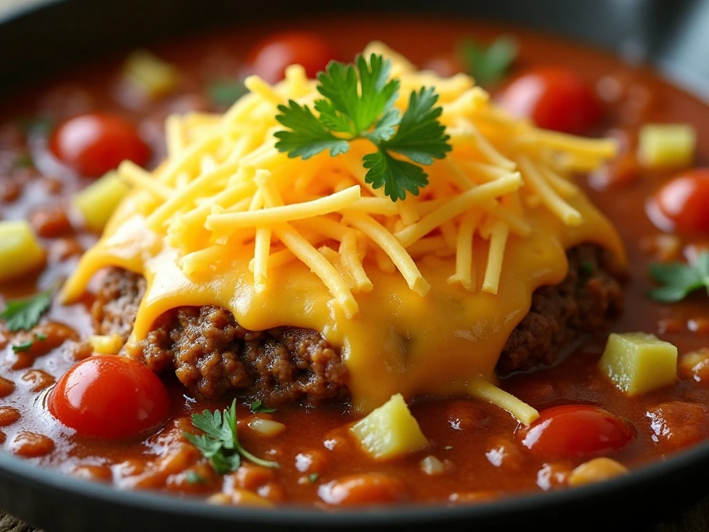 Cheesy cheeseburger casserole with classic burger toppings