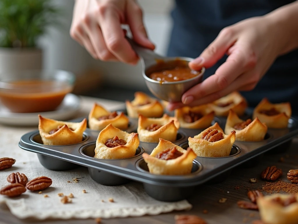 Butter tart shells filled before baking