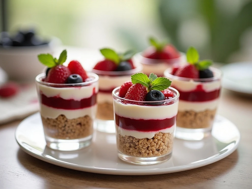 Assorted elegant dessert cups arranged for a party