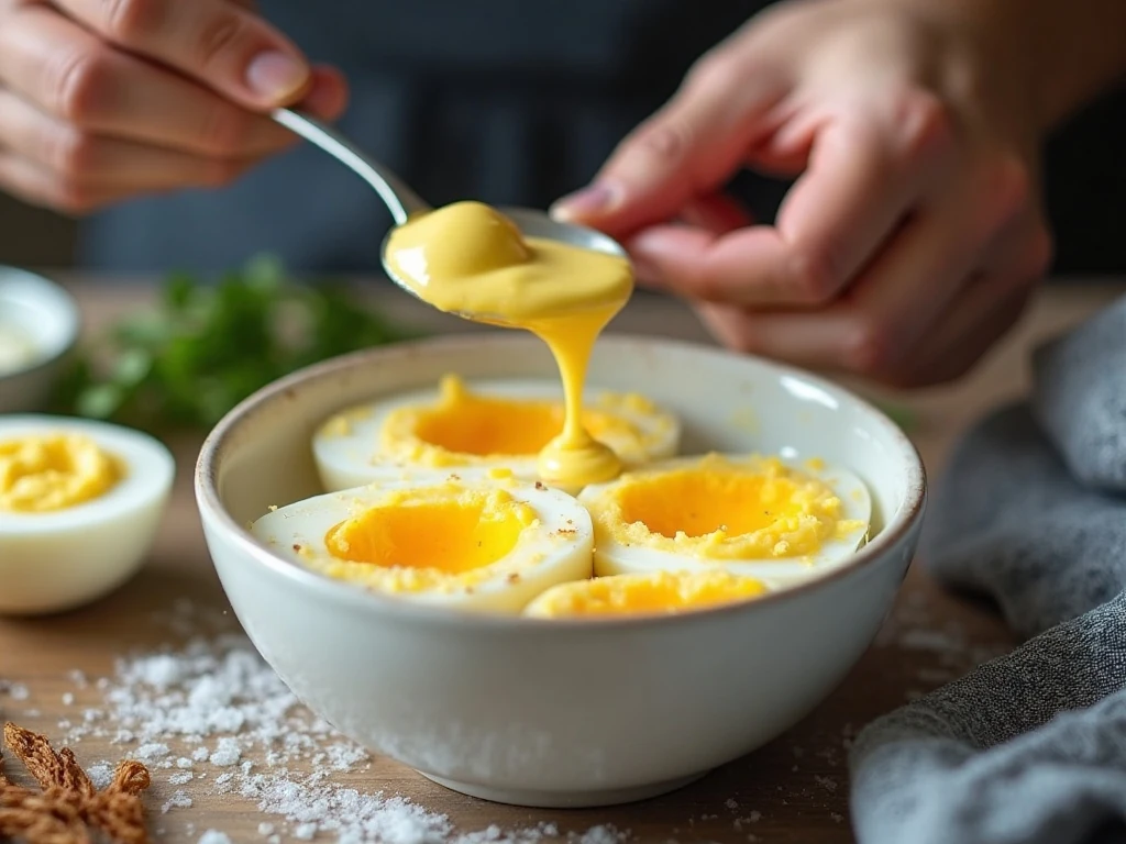 Ice bath and mashed yolk technique for creamy egg salad