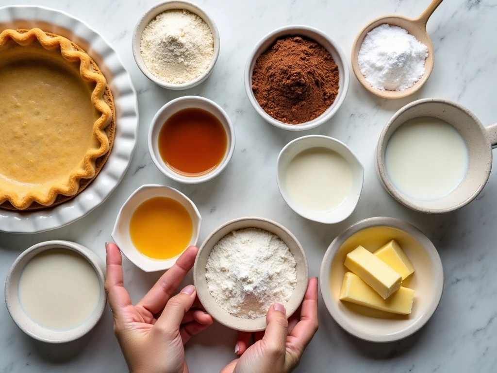 Ingredients for homemade chocolate pudding pie