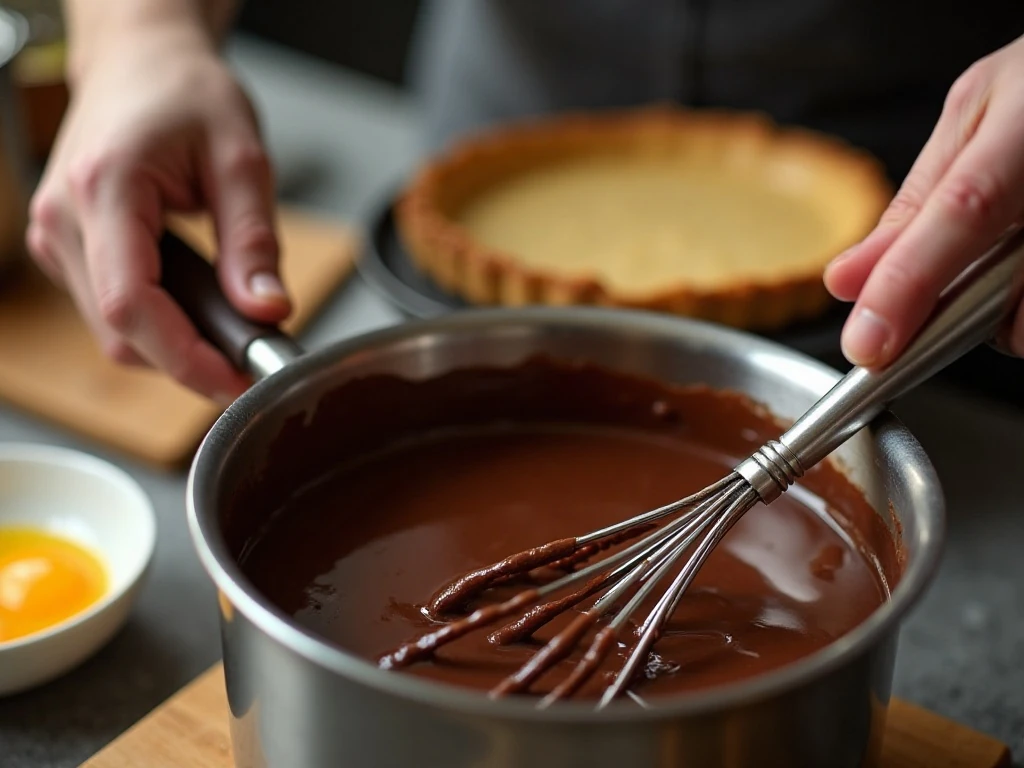 Cooking chocolate pudding filling for pie