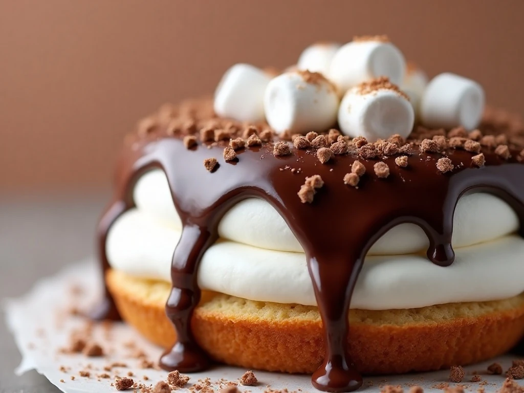 Chocolate drizzle and mini marshmallow cupcake topping