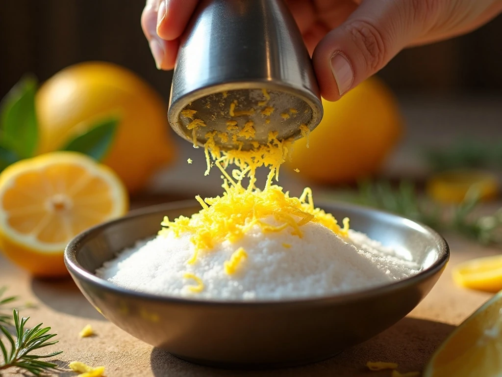 Fresh lemon zest being prepared for a tender lemon loaf