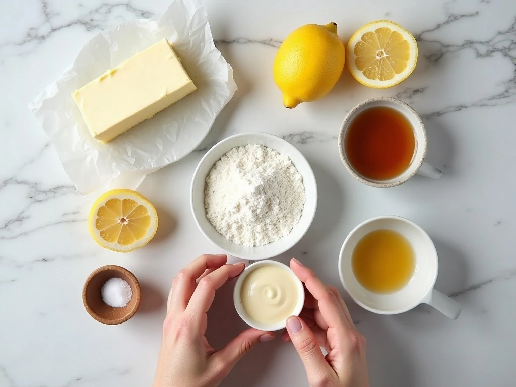 Ingredients for homemade lemon shortbread cookies