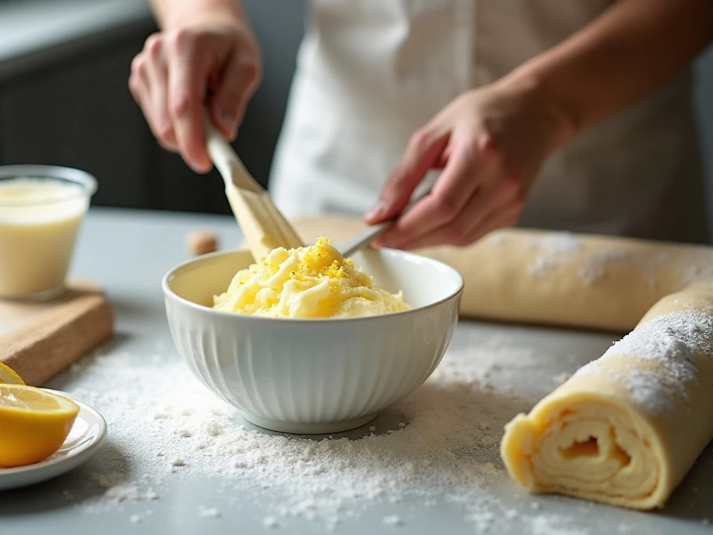 Preparing buttery lemon shortbread dough with fresh zest