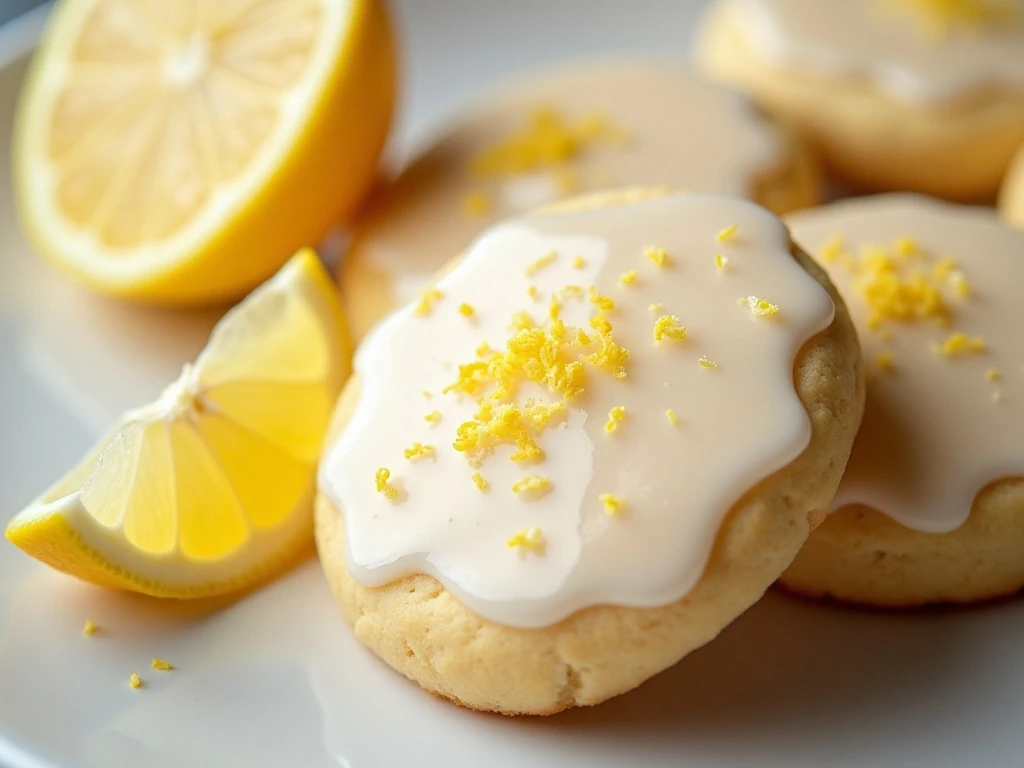 Lemon glazed shortbread cookies decorated with fresh zest