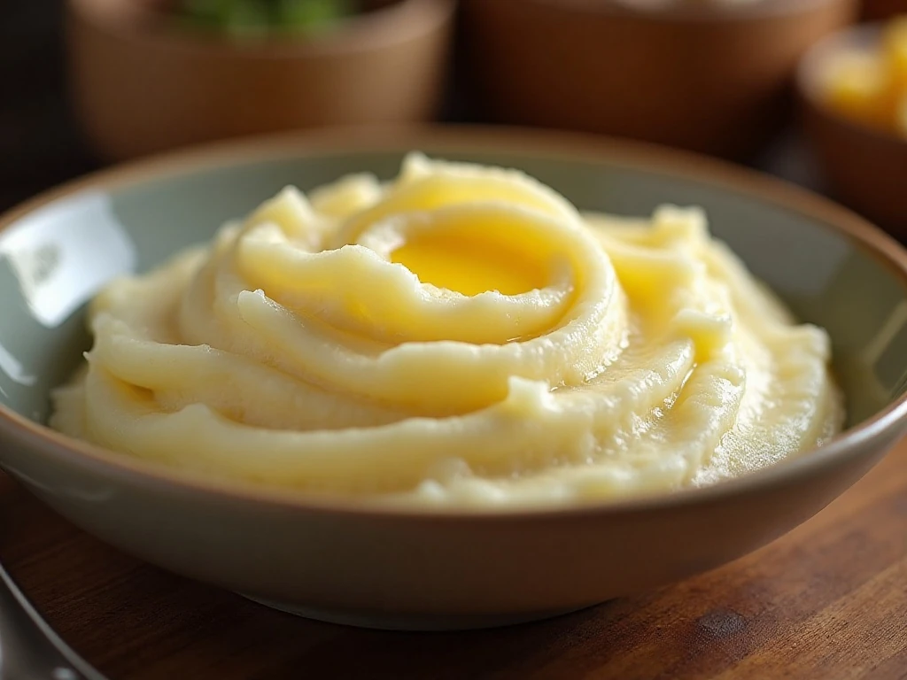 Creamy homemade mashed potatoes in a serving bowl