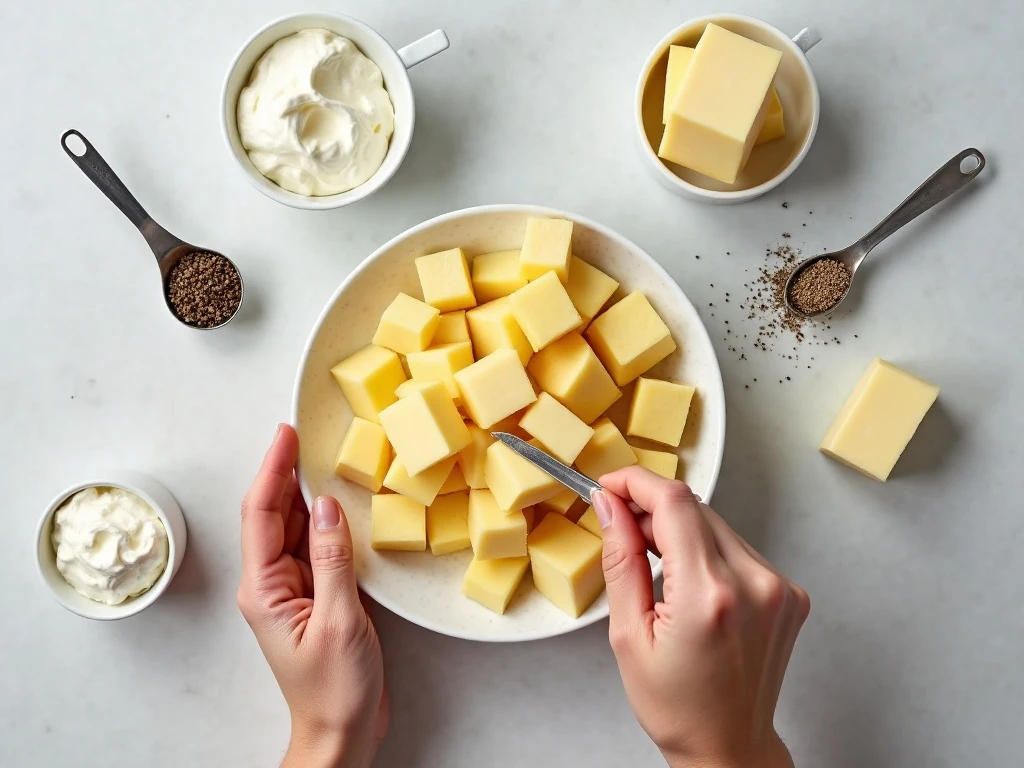 Ingredients for rich creamy mashed potatoes