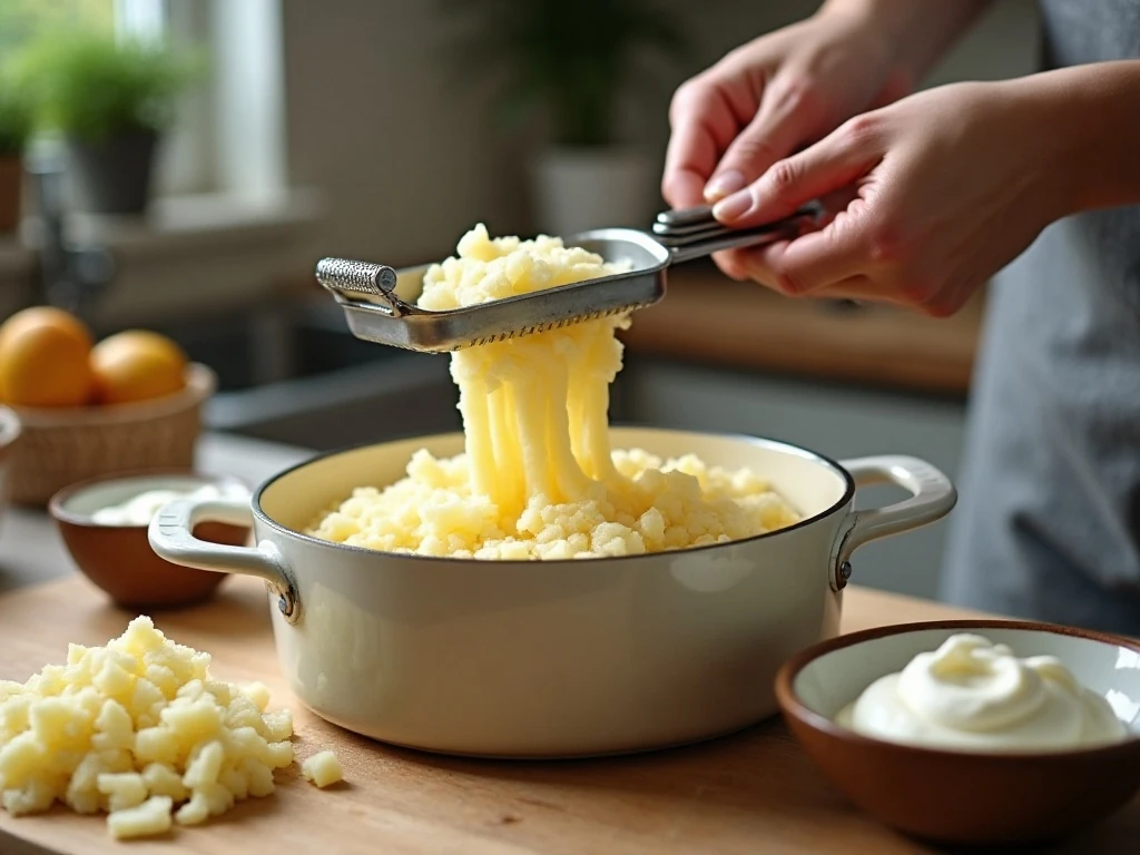 Using a potato ricer for smooth mashed potatoes
