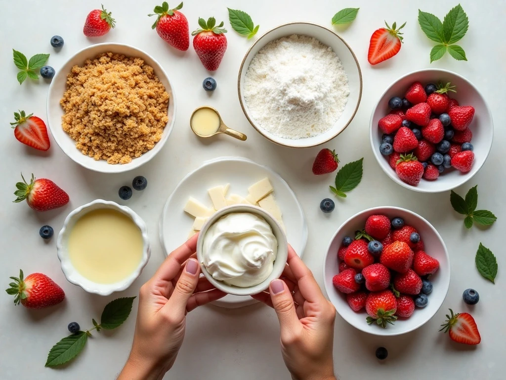 Ingredients for easy no-bake cheesecake