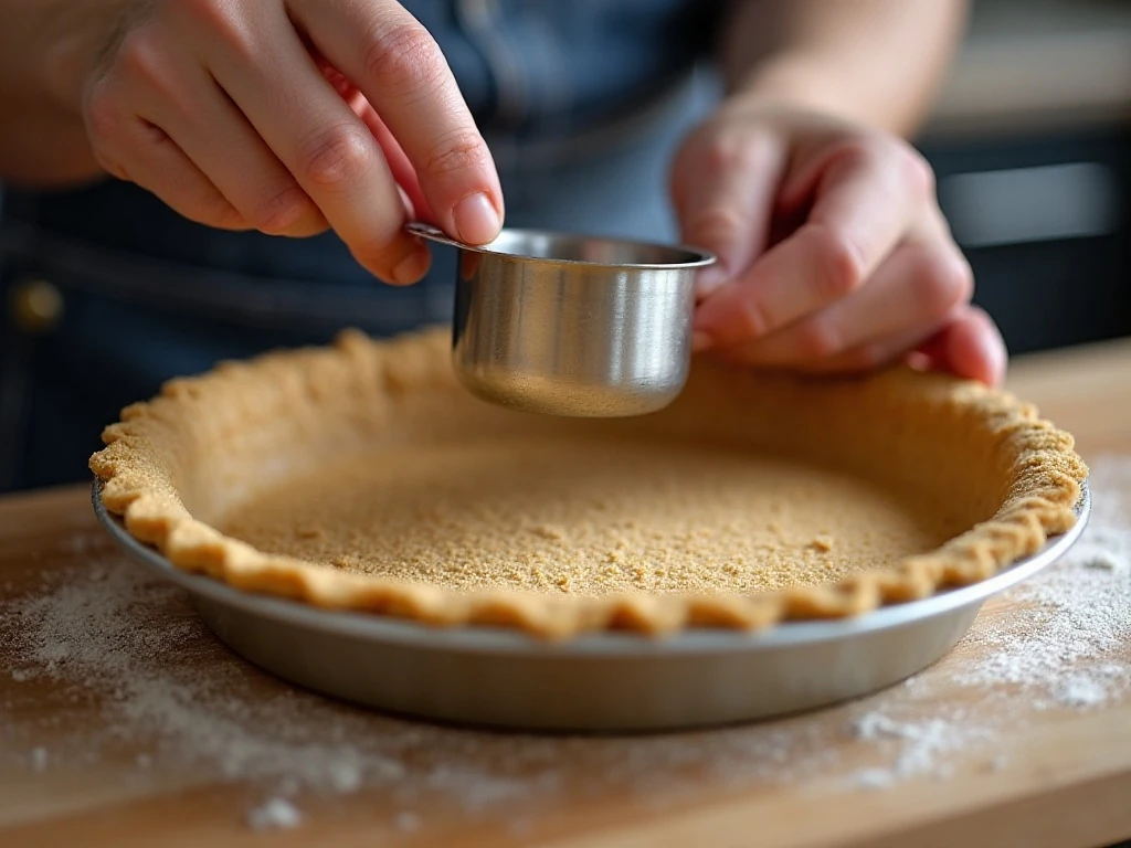 Pressing graham-cracker crust into a pie plate
