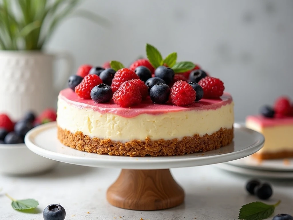 Chilled no-bake cheesecake ready to serve