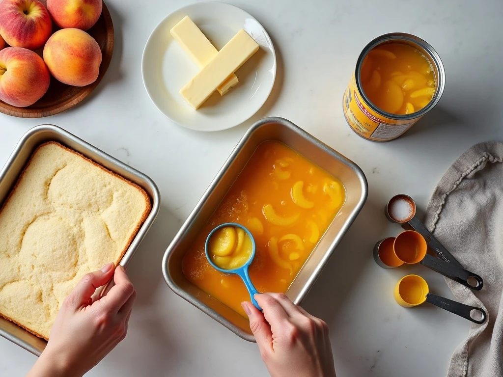 Three ingredients for peach dump cake