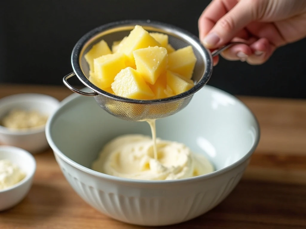Draining crushed pineapple thoroughly for creamy dip