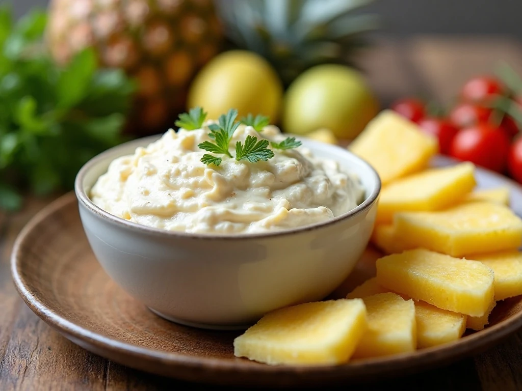 Chilled pineapple dip prepared ahead for serving