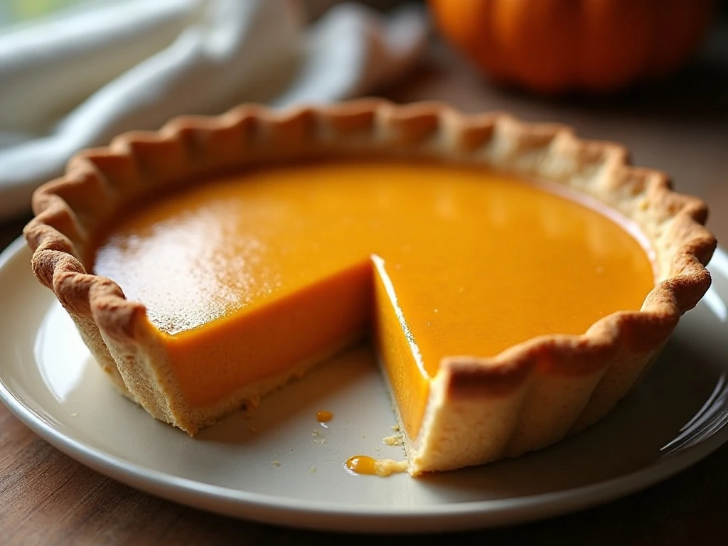 Classic pumpkin pie custard with a smooth filling and golden crust