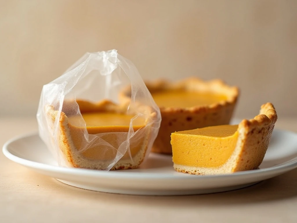 Stored pumpkin pie custard slices ready to refrigerate