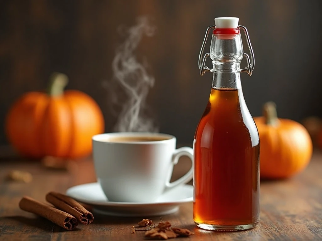 Jar of homemade pumpkin spice syrup ready for refrigeration