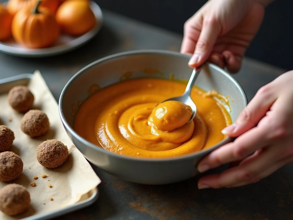 Making pumpkin truffle filling before chilling and dipping