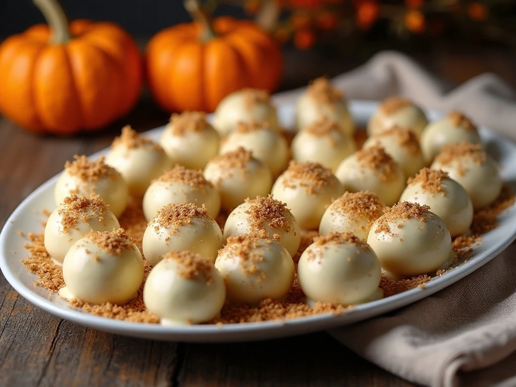 White-chocolate pumpkin truffles served for a fall gathering