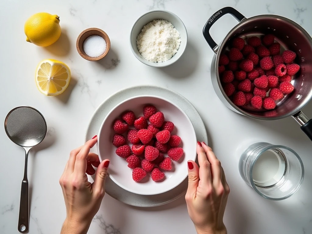 Ingredients for quick and easy raspberry sauce