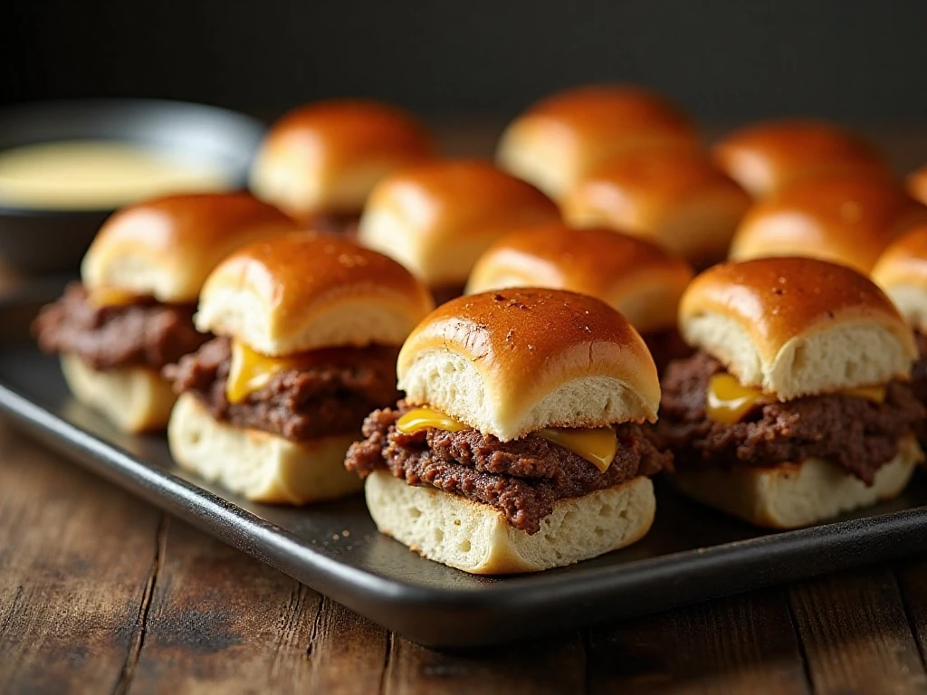 Warm roast beef sliders with melted provolone on Hawaiian rolls