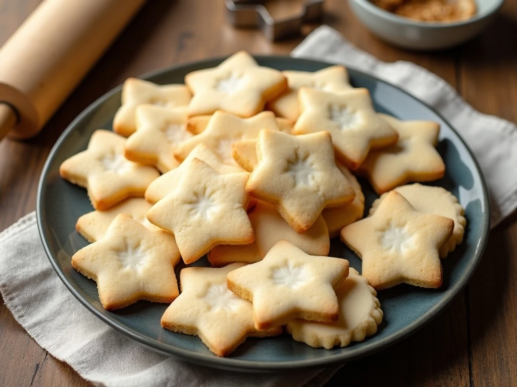 Platter of soft homemade rolled sugar cookies in assorted shapes