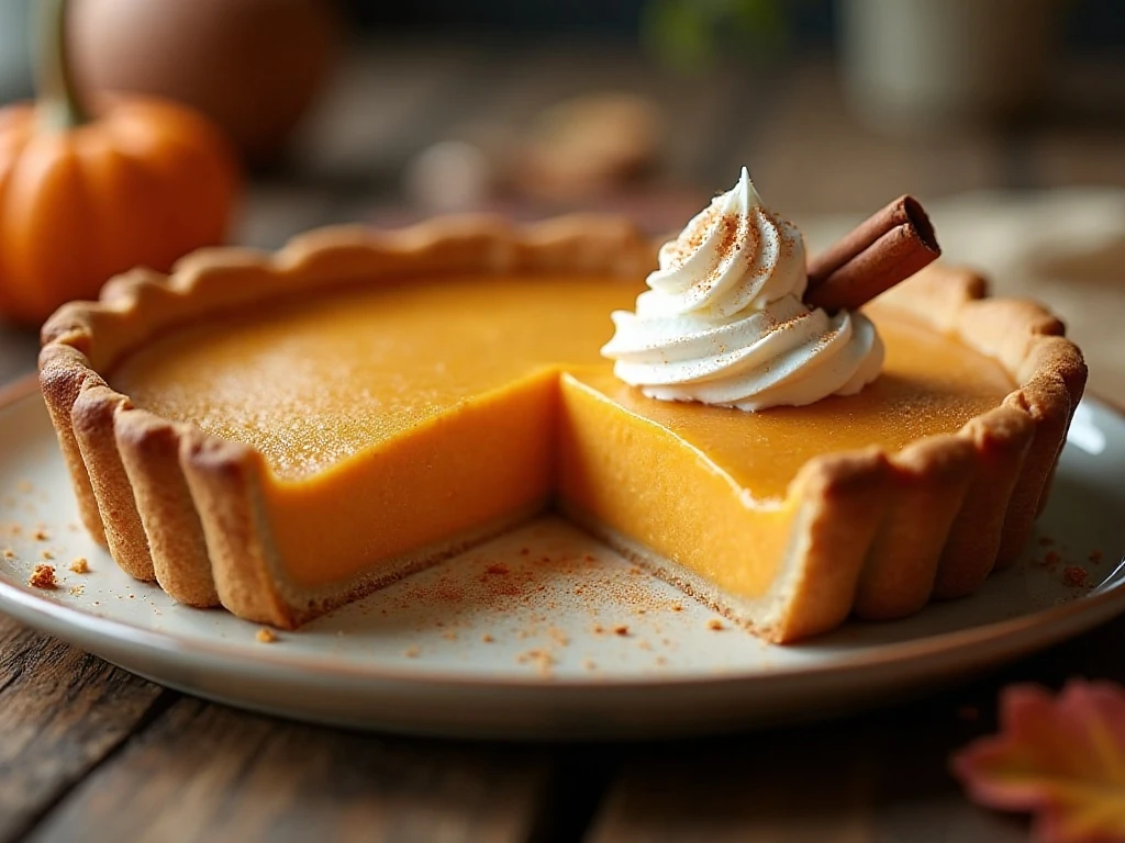 Golden homemade sweet potato pie with a smooth custard filling