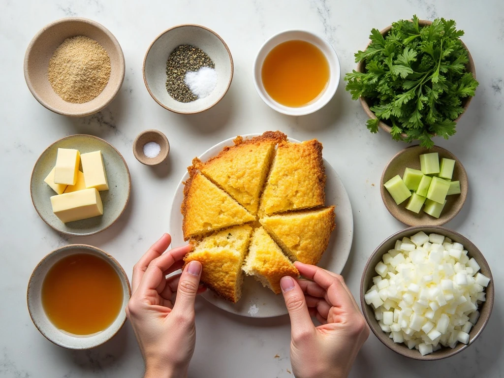 Ingredients for homemade cornbread and white bread Thanksgiving dressing