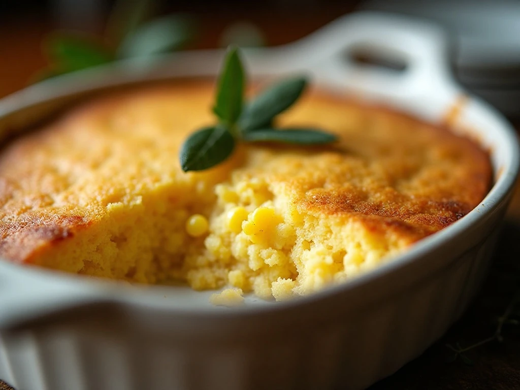 Reheated homemade Thanksgiving dressing with a browned top