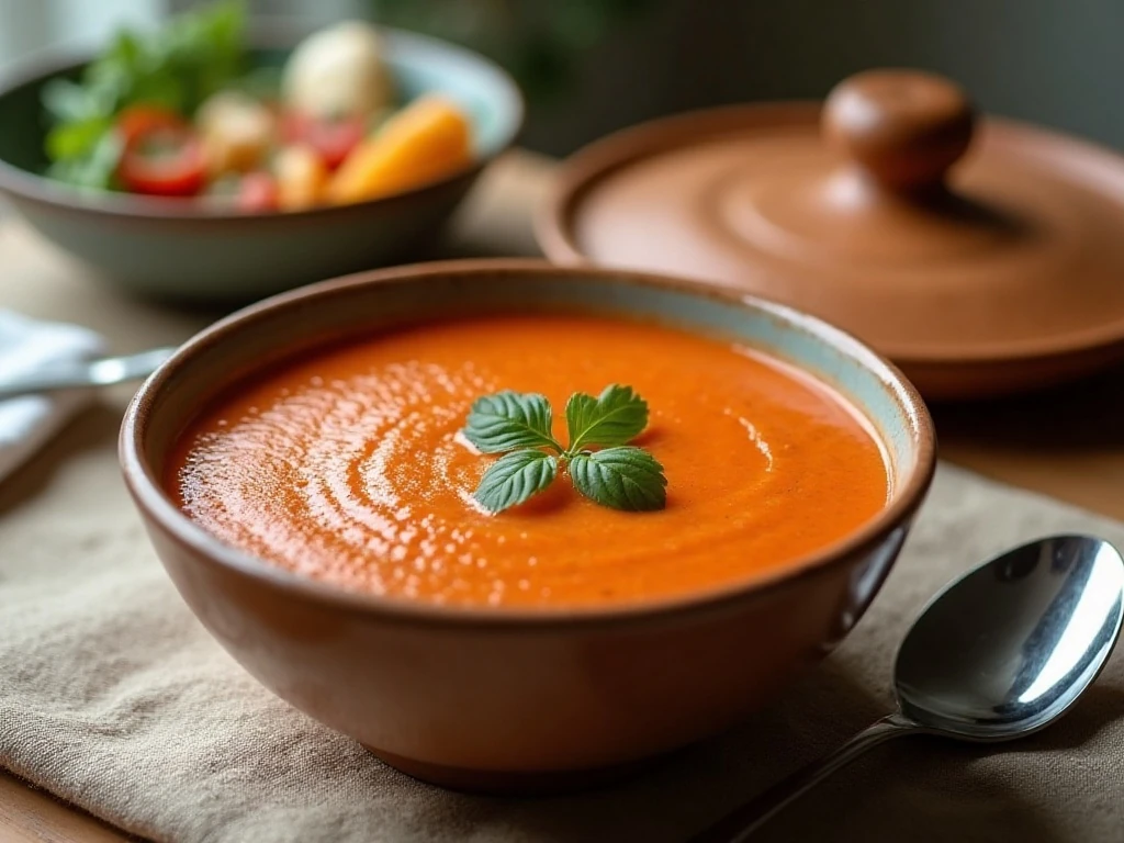 Stored and reheated creamy tomato soup