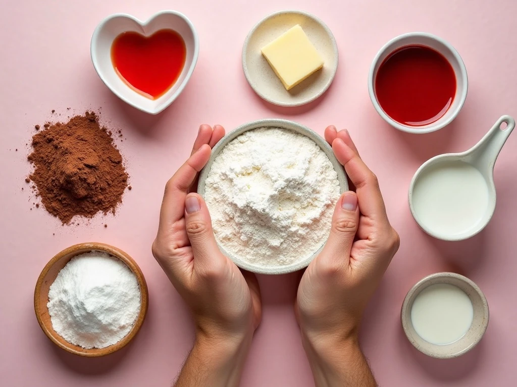 Ingredients for classic red velvet Valentine’s cupcakes