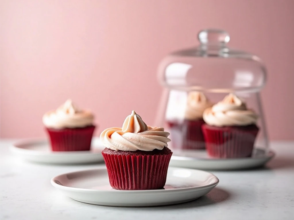 Stored red velvet cupcakes ready for Valentine’s Day serving