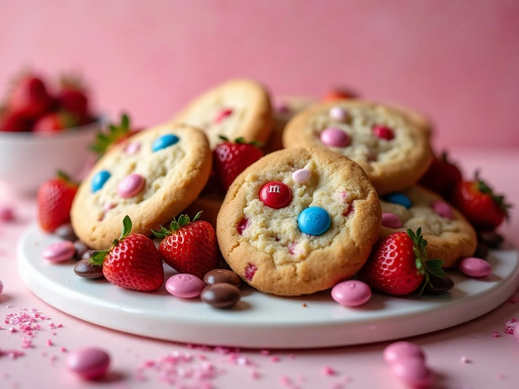 Valentine’s Day dessert platter with M&M chewy cookies