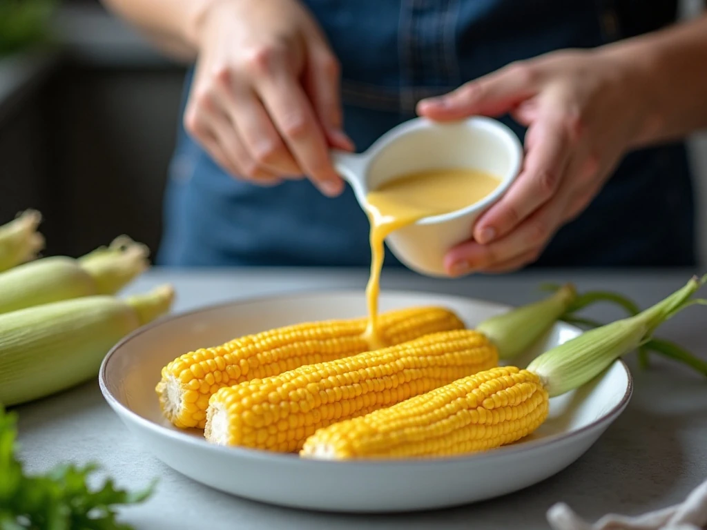 Corn prepared in a covered microwave-safe dish
