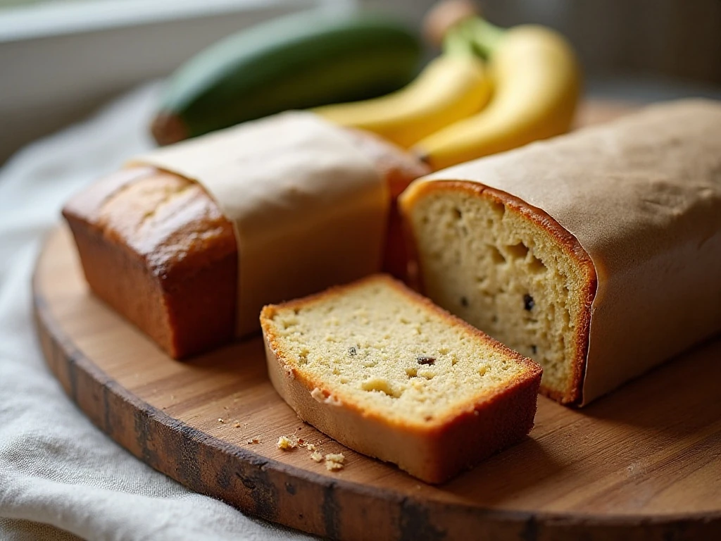 Wrapped and sliced zucchini banana bread ready for storage