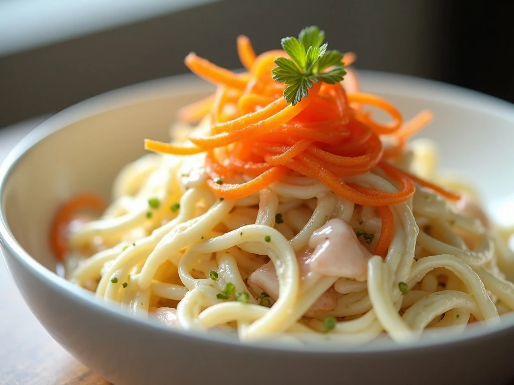 Close-up of garnished creamy coleslaw