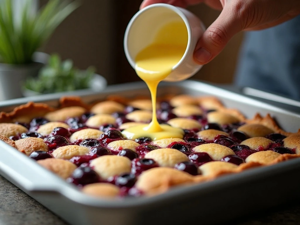 Drizzling melted butter over the cake mix layer