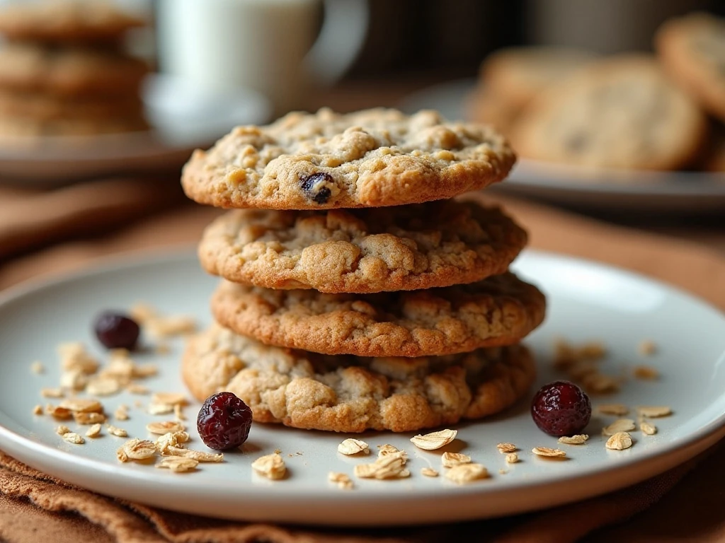 Stack of chewy spicy oatmeal raisin cookies with golden edges