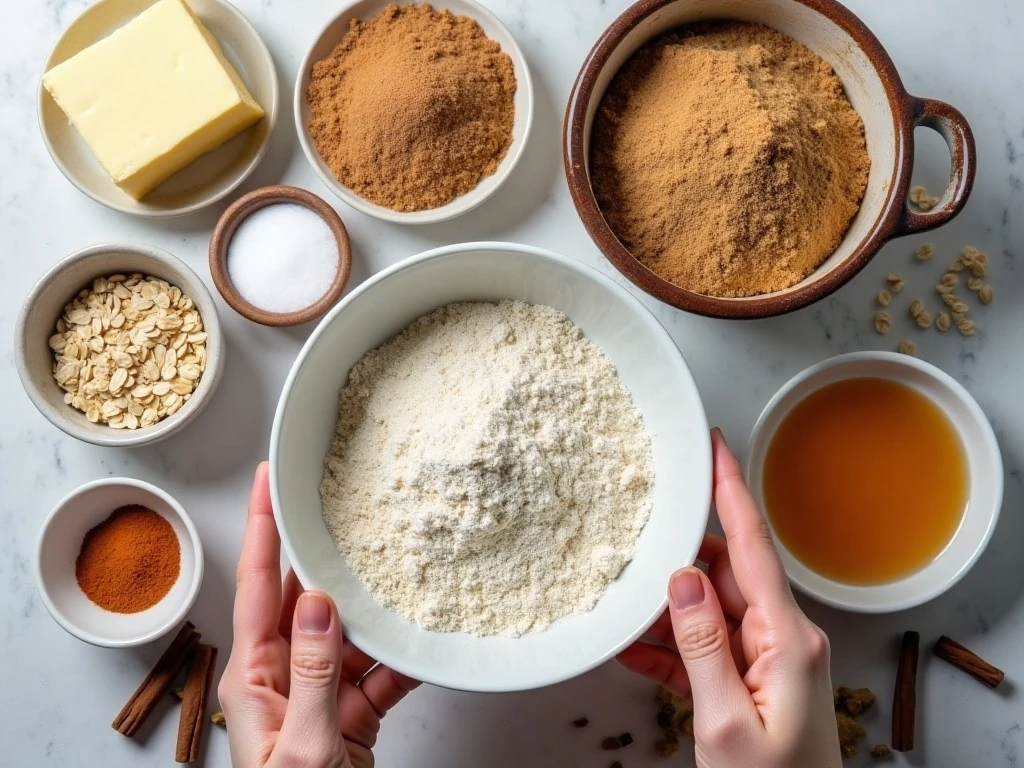 Ingredients for chewy and spicy oatmeal raisin cookies