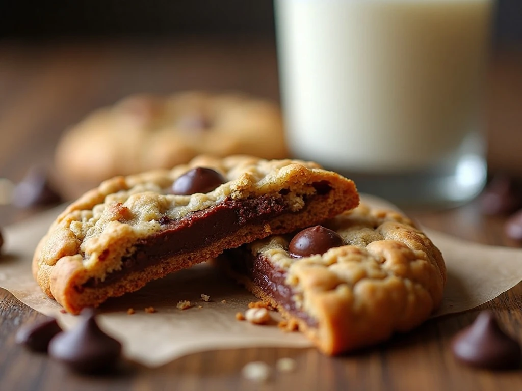 Soft chocolate center of a Neiman Marcus cookie served with milk