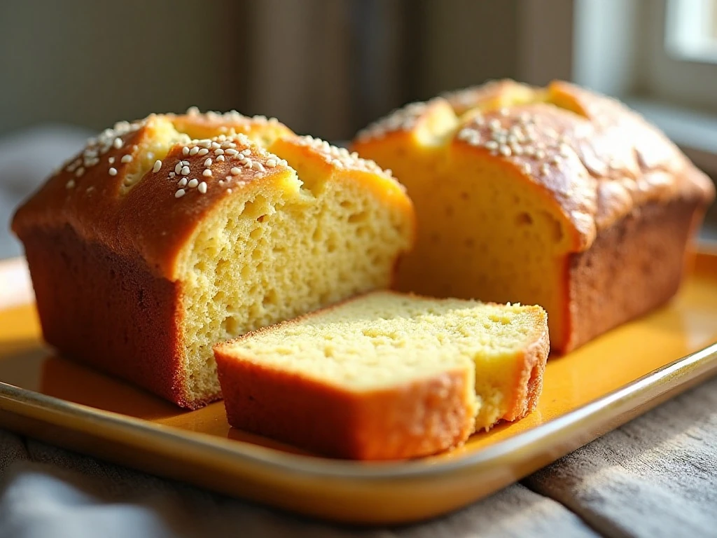 Two glazed poppy seed bread loaves ready to serve