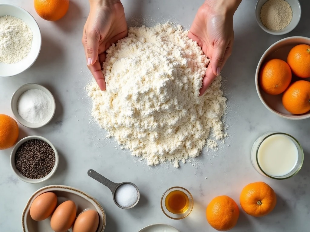 Ingredients for orange-almond poppy seed bread